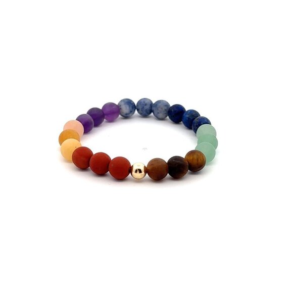 Natural Aquamarine 6mm Stretchable Bracelet 18k Gold Bead Charm - Picture 1 of 5